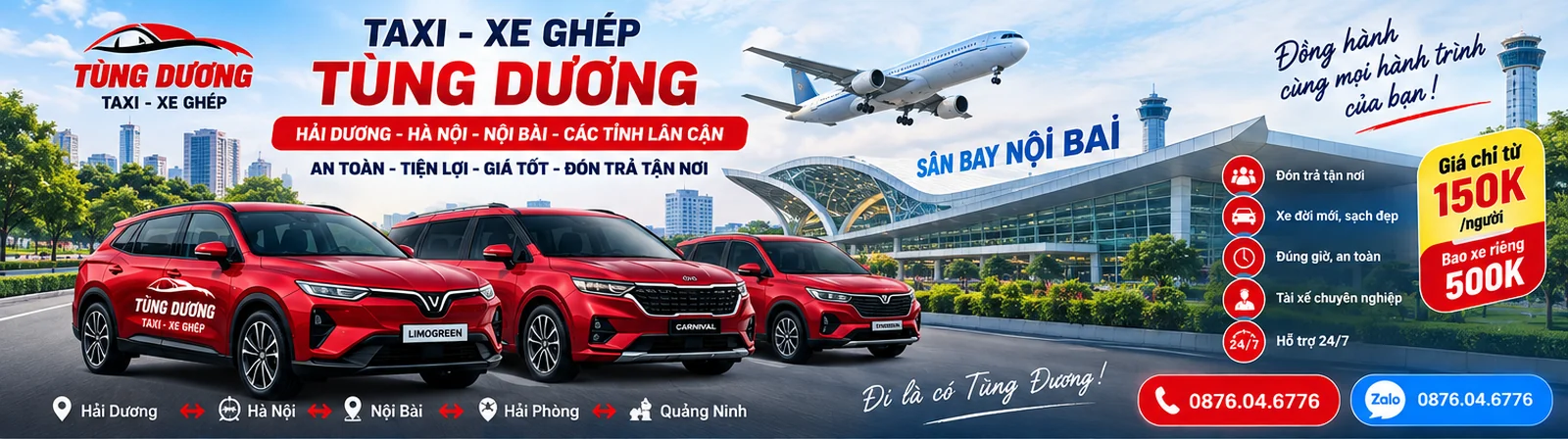 Dịch vụ đặt xe sân bay Nội Bài của Taxi Xe Ghép Tùng Dương