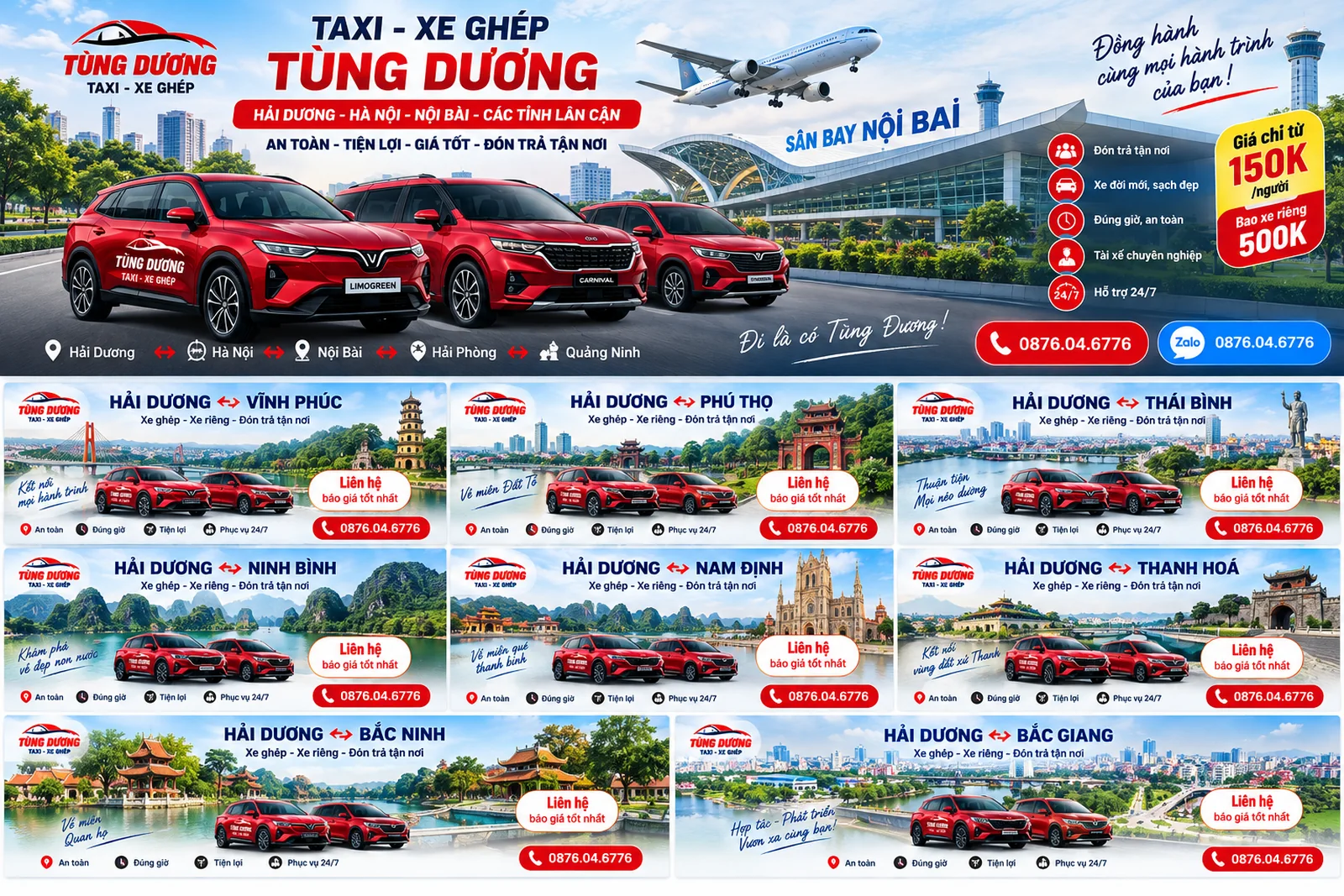 Các tuyến xe Hải Dương đi Hà Nội, Nội Bài và các tỉnh của Taxi Xe Ghép Tùng Dương